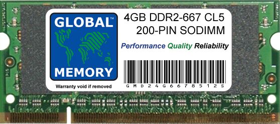 4GB DDR2 667MHz PC2-5300 200-PIN SODIMM MEMORY RAM FOR INTEL MACBOOK (LATE 2007 - EARLY/LATE 2008 - EARLY 2009) & MACBOOK PRO (MID/LATE 2007 - EARLY 2008)